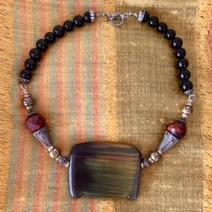Tiger eye / onyx/ antiques silver necklace/ choker
